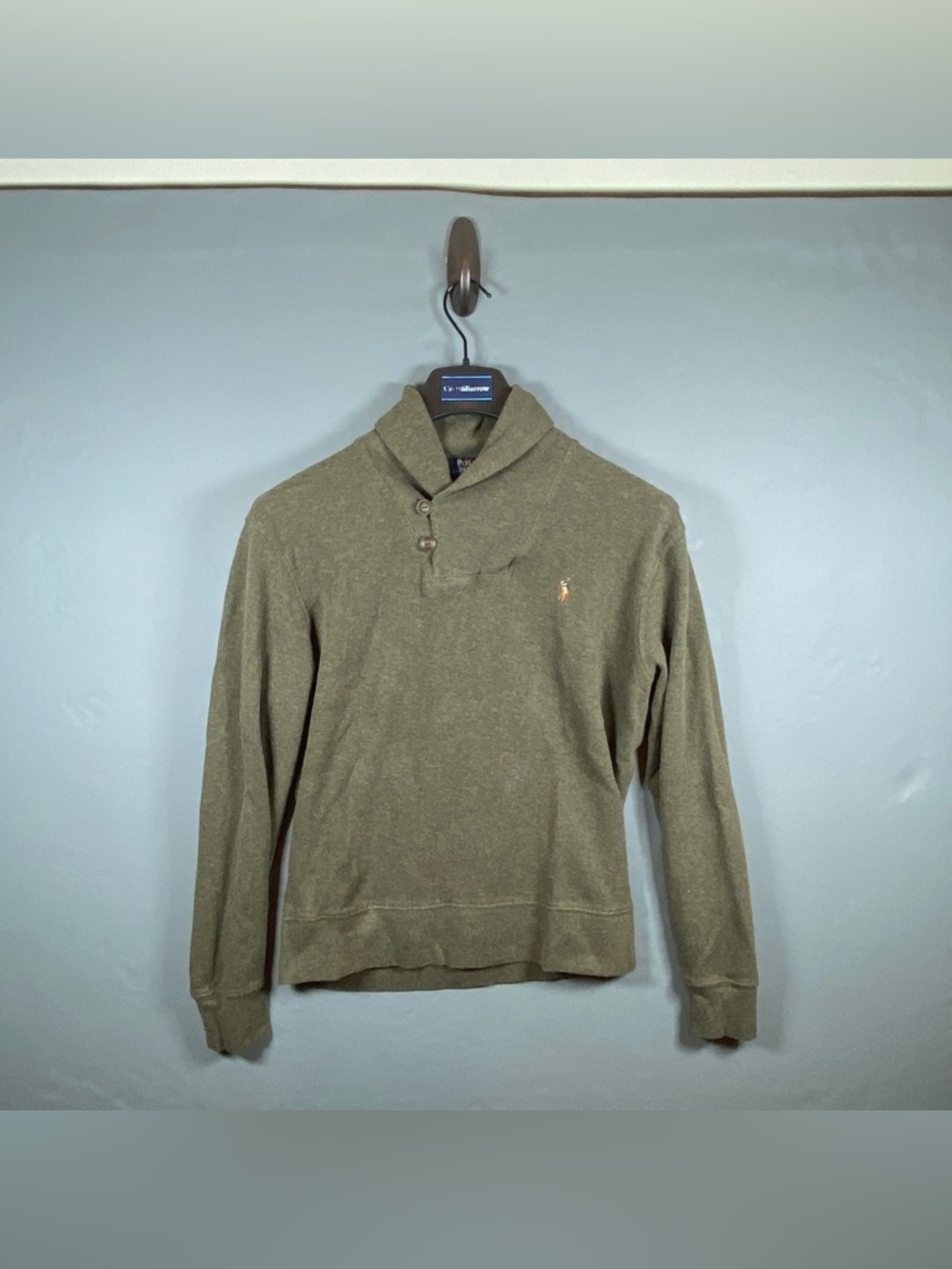 Polo Ralph Lauren Sweater Mens Estate Rib Shawl Collar Olive Green M Flesh Pony